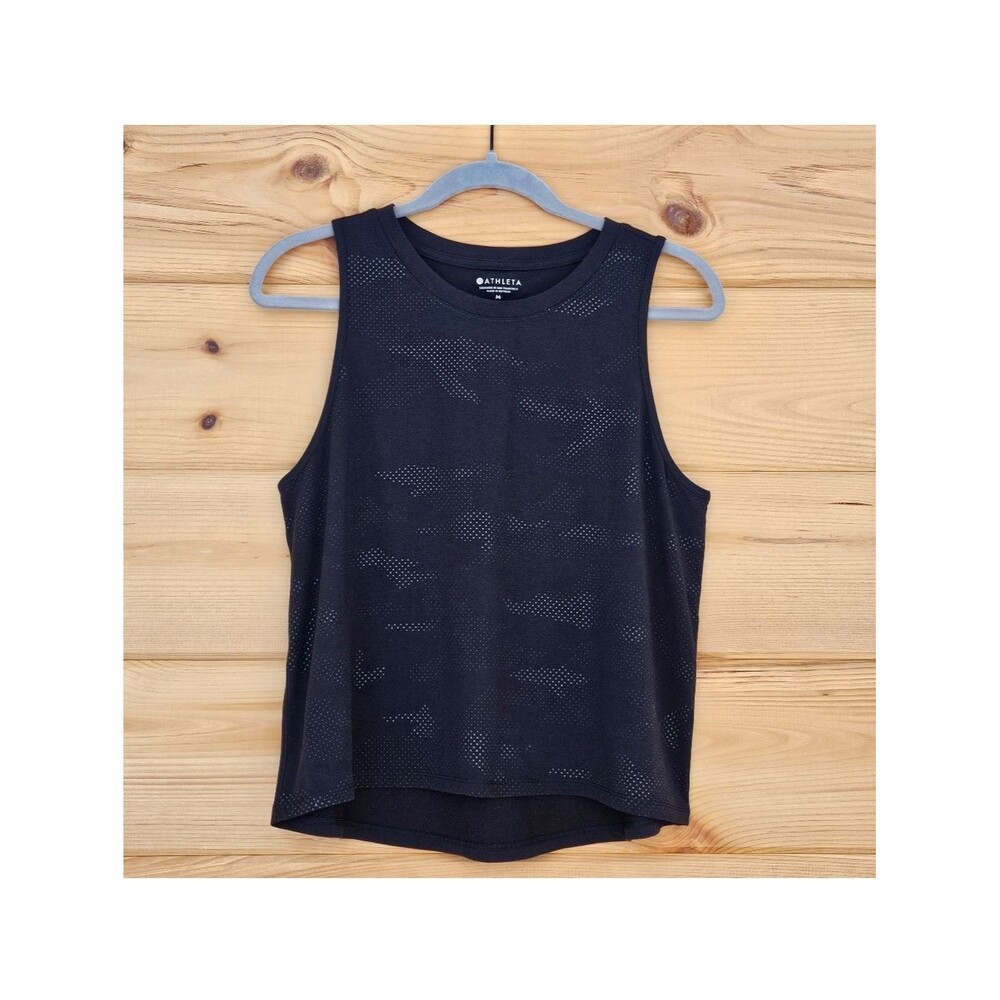 Athleta Tank Black Camo Dot Textured High Neck Sleeveless Top Size Medium EUC